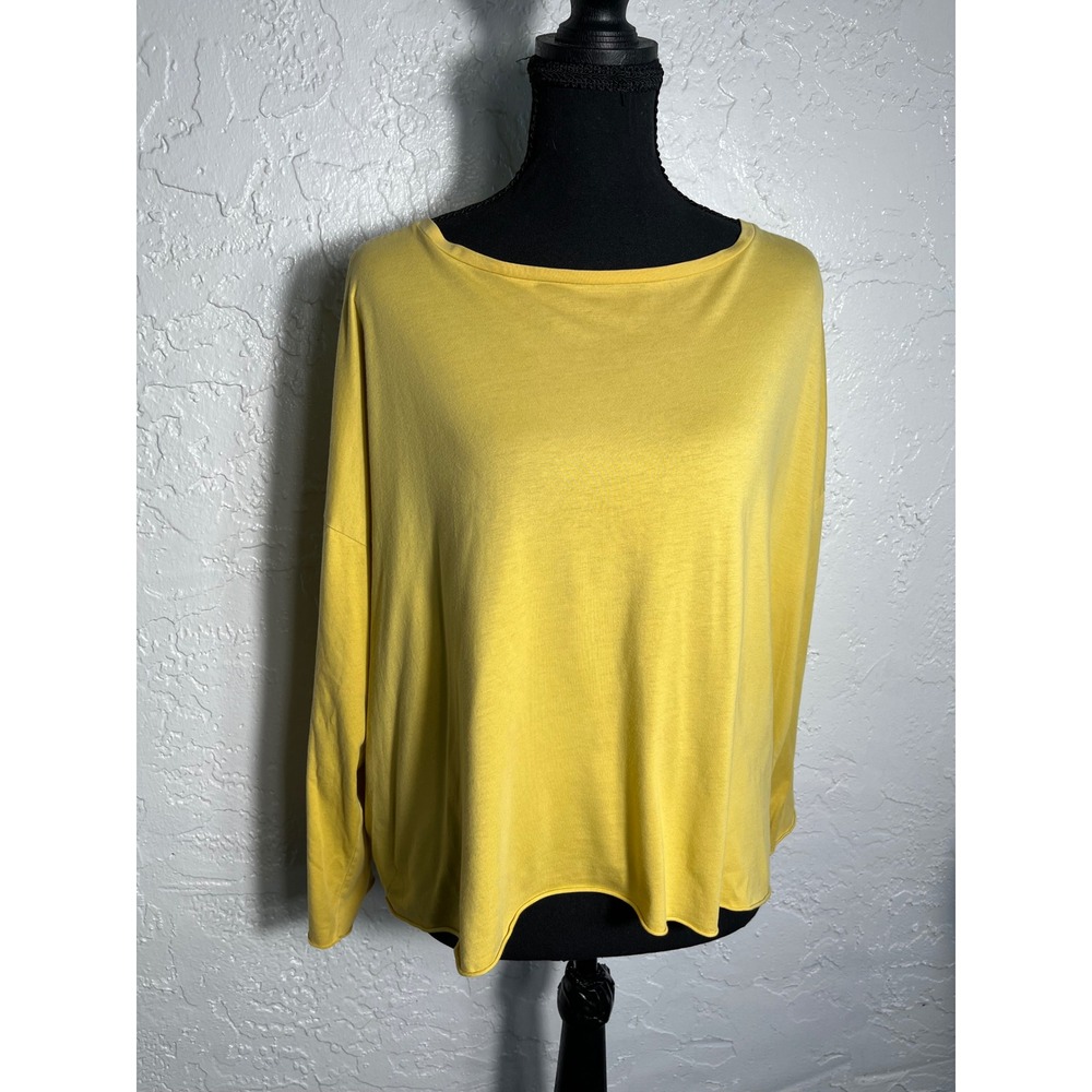 PLANET by Lauren G Pima Cotton Oversized Bateau Top Yellow One Size